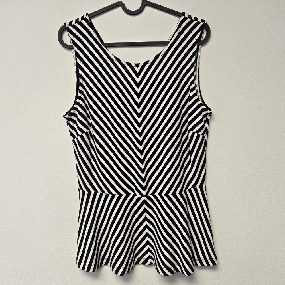 Banana Republic Stripe Peplum Top Black White 14